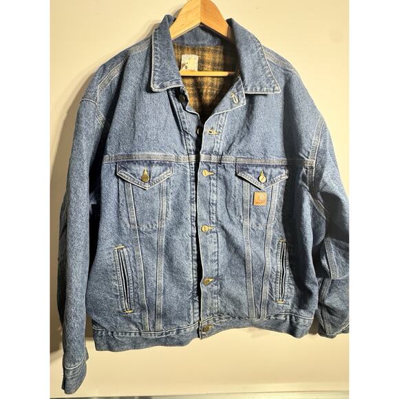 VTG Carhartt Union Made Detroit USA Gold&Brown Blanket Lined Jean Jacket Sz XXL - Picture 1 of 10
